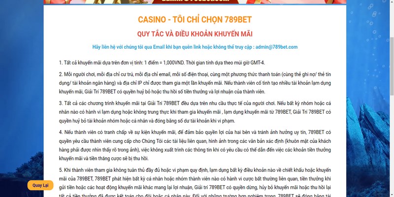 Quy tắc và điều kiện khuyến mãi 789bet đang quy định